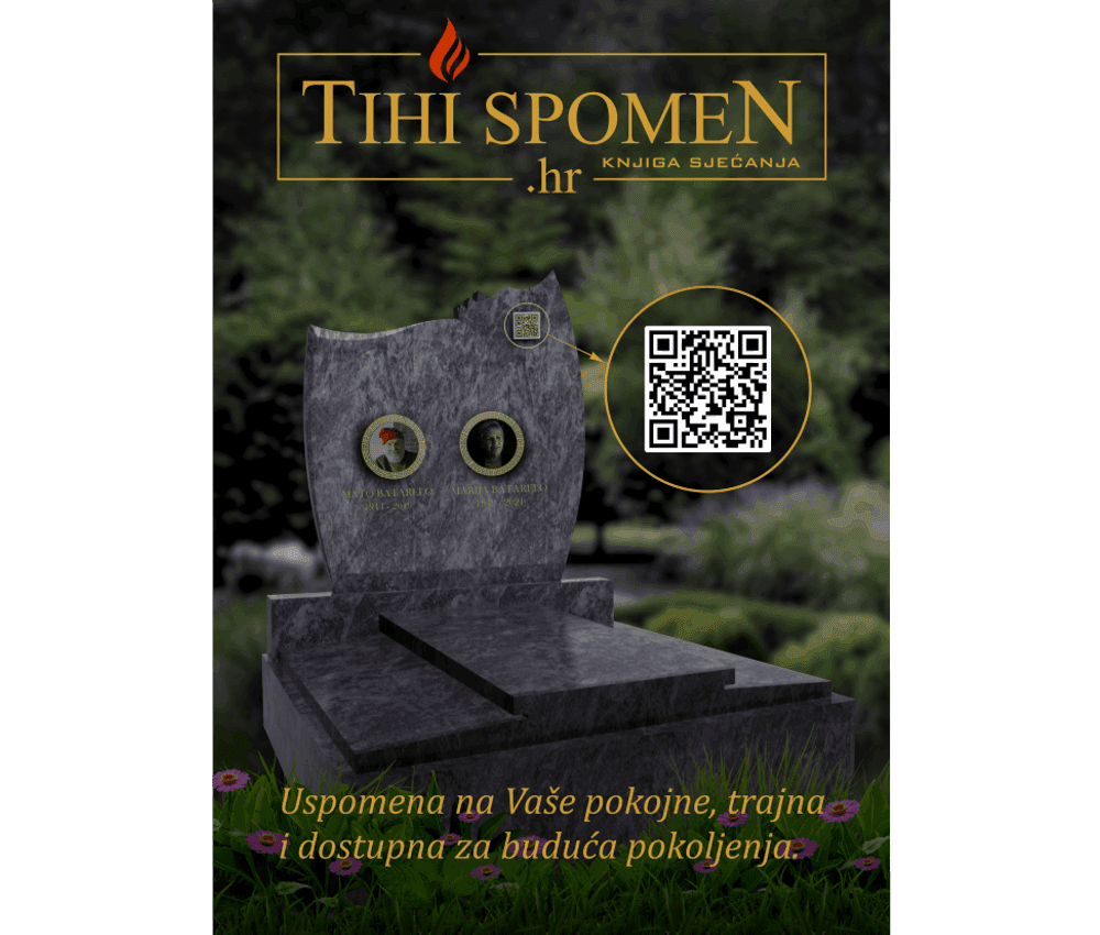 Letak projekta Tihi Spomen — QR kod na nadgrobnom spomeniku